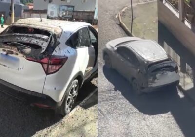 Concreto cai de obra e danifica veículo em Itapema