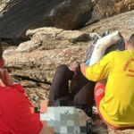 Homem resgatado de helicóptero após cair em costão de Porto Belo