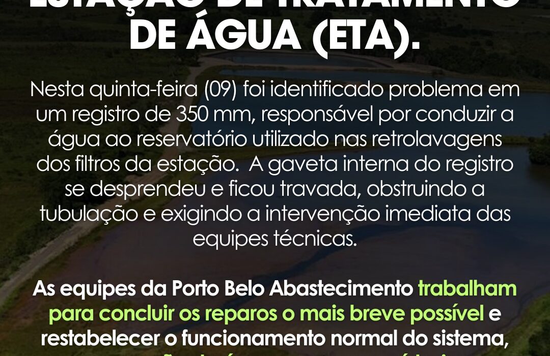 Manutenção emergencial causa baixa pressão na rede de água em Porto Belo