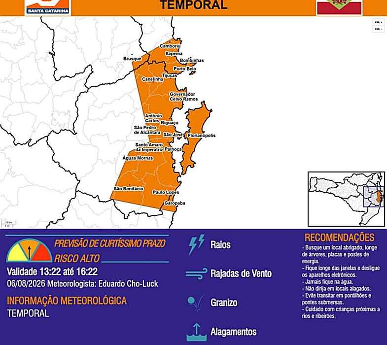 Defesa Civil de Itapema emite Alerta Laranja para Temporais