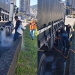 Carreta pega fogo na BR-101 em Itapema e é salva por ação rápida de motoristas e Defesa Civil