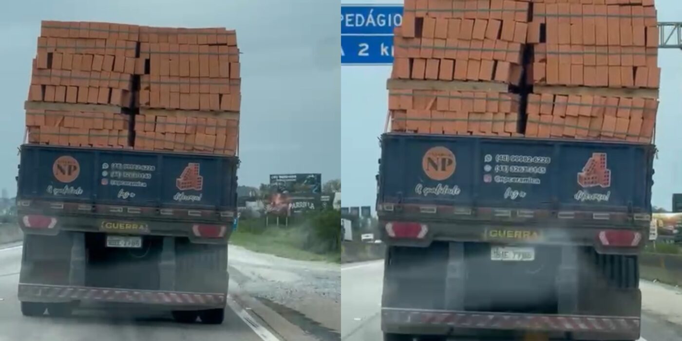 Motorista flagra tijolos “dançando” em carroceria de caminhão na BR-101 em Porto Belo