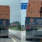 Motorista flagra tijolos "dançando" em carroceria de caminhão na BR-101 em Porto Belo